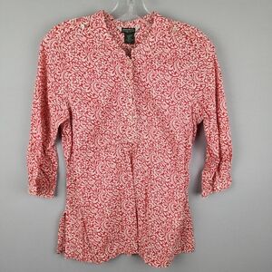 Eddie Bauer Red and White Fkoral Women's Top Boho Sz Small Petite
